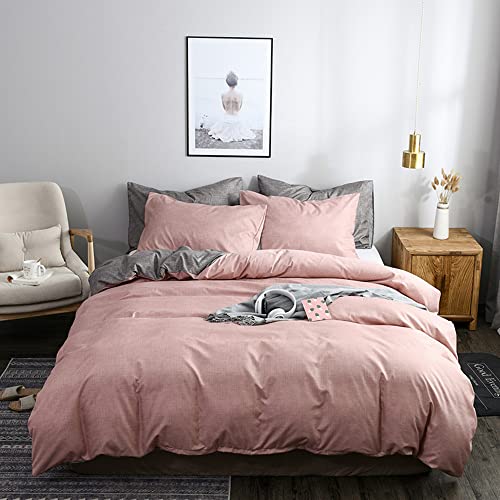 huitutu Bettwäsche Set 200×200cm Rosa Grau Microfaser Wendebettwäsche Set Doppelbett Bettbezug mit Reißverschluss + 2 Kissenbezüge 80 x 80 cm von huitutu