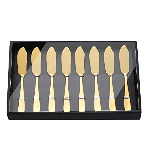 YDware Buttermesser, 18/10 Edelstahl 6,10 Zoll Gold Käsestreuer Messer Set in schwarzer Geschenkbox, spülmaschinenfest, 8 Stück von nobrand