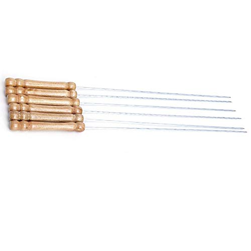 Holzgriff Edelstahl Grillspieß Grill Kebab Nadeln Stick für Braten Mehl Lebensmittel Gemüse Fleisch (6 Stück) von nobranded