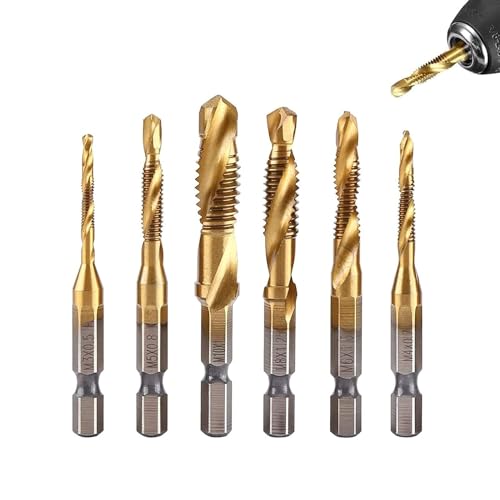 6 Stücke Metrischen Gewindebohrer Halter Titanium Beschichtet HSS Bohrer und Tap Bits 1/4 "Gewinde Schneidwerkzeug Sechskantschaft Geeignet für m3-m10 von nobrands