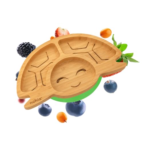 nohla ® Turtle Babyteller für Kinder und Kleinkinder, Baby-LED Entwöhnung Premium | ungiftig | Saugnapf Bambus Teller für Babys | BPA-freier Babyteller | grün von nohla