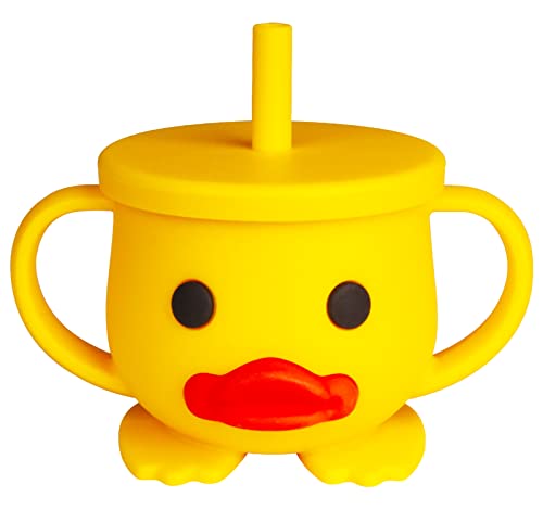 Trinkbecher Kinder und Baby, für Mikrowelle & Spülmaschine, Silikon Bruchsichere Tasse 200ml, 6+ Monate, Silikongeschirr für Kinder (Cup+Lid-Yellow) von nohlerlife