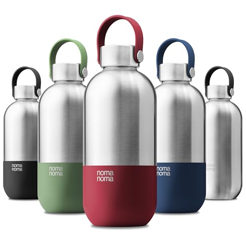 noma noma Trinkflasche Edelstahl Kohlensäure geeignet - Thermosflasche 1l, 750ml, 500ml - auslaufsicher, BPA-frei & klimaneutral (1l Grenadine Red) von noma noma