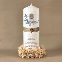 Taufkerze Benno-Bär-Blue Mit Holzkreuz von nonolino