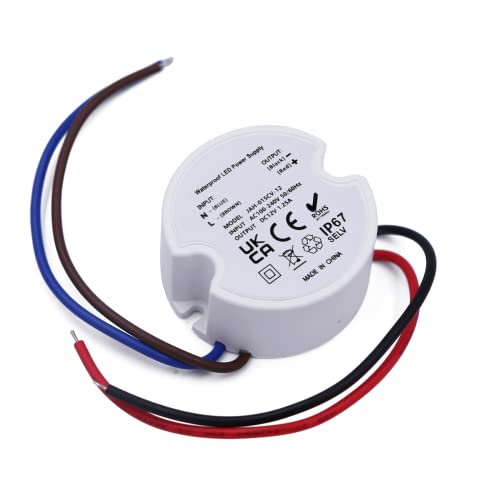 Noobibaba LED Trafo 12V Mini Netzteil Wasserdicht IP67, Trafo 230V auf 12V Transformator, DC 12V Unterputz Netzteil Rund 1,25A 15W für LED-Lichterketten 1er-Pack von Noobibaba