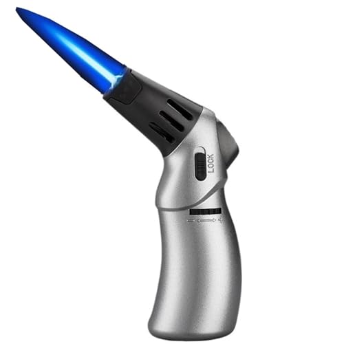 Candle Grill Butanfeuerzeug, winddichtes Jet Torch Feuerzeug, tragbares Design mit Sicherheitsschloss und Flammeneinstellung(Gray) von nopqw