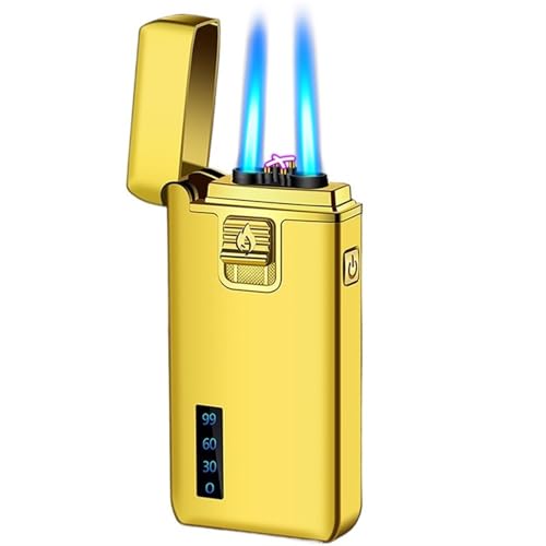 Hergestellt Aus Hochwertiger Zinklegierung, Winddichtes Doppelflammenfeuerzeug, Butanfeuerzeug, Einstellbare Flammengröße, Tragbares Design, Geeignet for Geschenkkerzen, Camping Usw.(Gold1) von nopqw