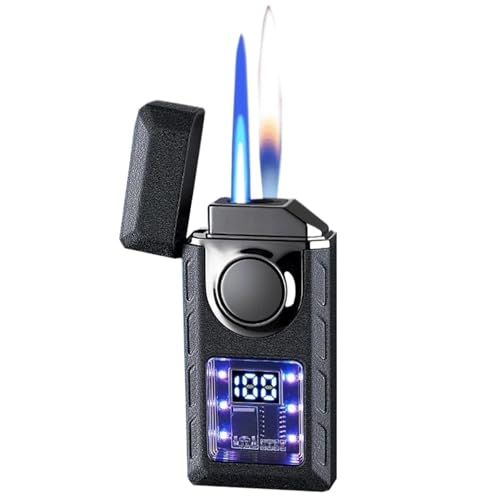 Intelligentes sprachgesteuertes Induktionsfeuerzeug Windfestes Feuerzeug mit Doppelflamme Nachfüllbares Butanfeuerzeug 4 Zündmethoden(Black) von nopqw