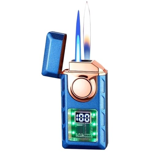 Intelligentes sprachgesteuertes Induktionsfeuerzeug Windfestes Feuerzeug mit Doppelflamme Nachfüllbares Butanfeuerzeug 4 Zündmethoden(Blue) von nopqw