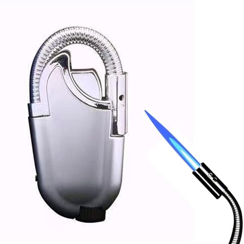 Mini-Fackelfeuerzeug, winddichtes, nachfüllbares Butanfeuerzeug, kann um 360 Grad gebogen Werden, frei gezündet und for Kerzen und Grills verwendet Werden(Silver) von nopqw