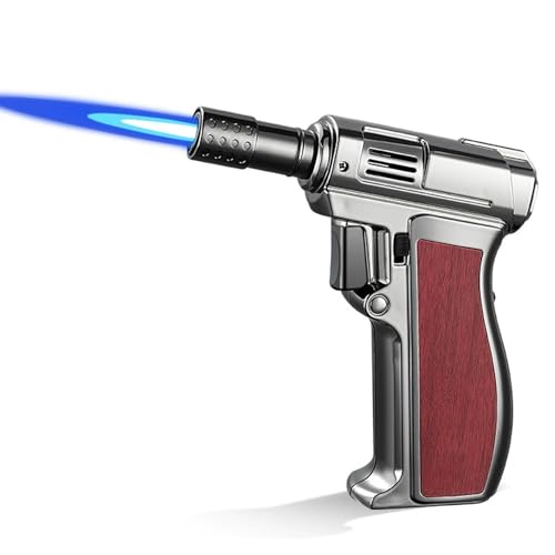 Sturmfeuerzeug, nachfüllbares Butanfeuerzeug mit Einstellbarer Flammensicherung und Flammensperrknopf, sicherer(Black 1) von nopqw