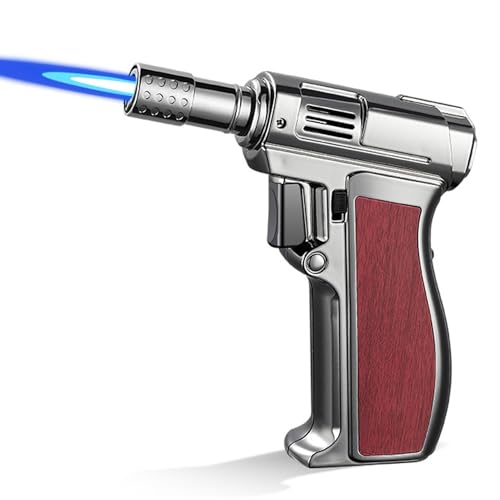 Sturmfeuerzeug, nachfüllbares Butanfeuerzeug mit Einstellbarer Flammensicherung und Flammensperrknopf, sicherer(Black 2) von nopqw