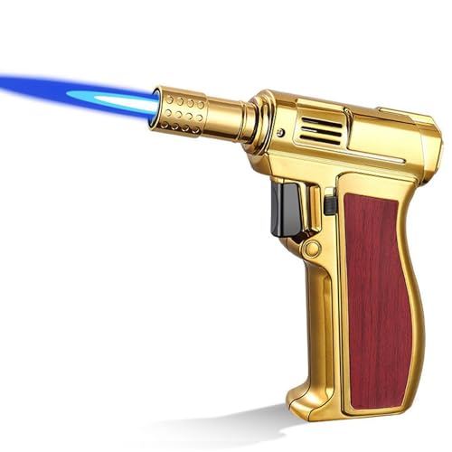 Sturmfeuerzeug, nachfüllbares Butanfeuerzeug mit Einstellbarer Flammensicherung und Flammensperrknopf, sicherer(Gold 1) von nopqw
