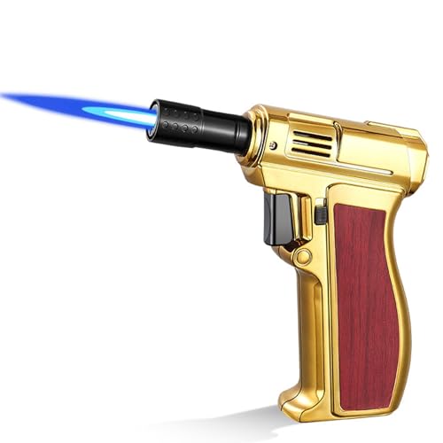 Sturmfeuerzeug, nachfüllbares Butanfeuerzeug mit Einstellbarer Flammensicherung und Flammensperrknopf, sicherer(Gold 2) von nopqw