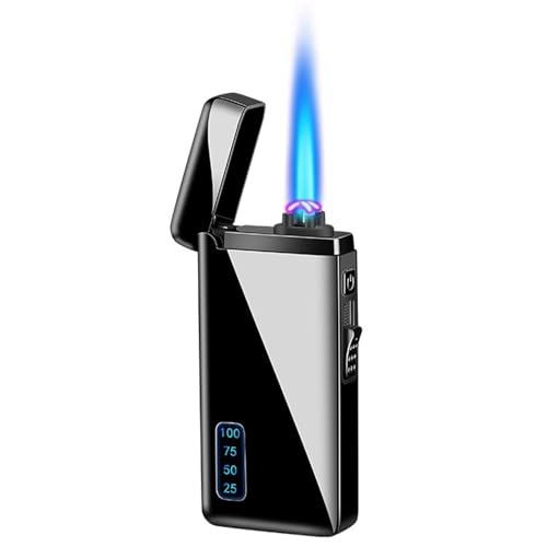 Torch Butanfeuerzeug Winddichtes Jet-Flame-Feuerzeug 2 Flammen und Zündmethoden Geeignet for Männergeschenke Outdoor-Küche(Black) von nopqw