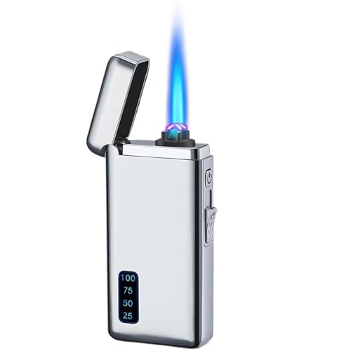 Torch Butanfeuerzeug Winddichtes Jet-Flame-Feuerzeug 2 Flammen und Zündmethoden Geeignet for Männergeschenke Outdoor-Küche(Silver) von nopqw