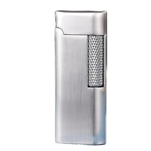 Vintage-Feuerzeug mit Schleifscheibe, Butan-Feuerzeug mit weicher Flamme, tragbares Design, kippbare Flamme, einstellbare Flamme, geeignet for Männergeschenke(Silver) von nopqw