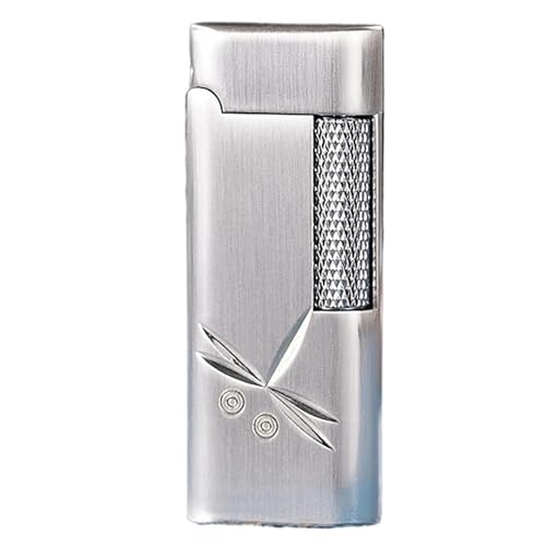 Vintage-Feuerzeug mit Schleifscheibe, Butan-Feuerzeug mit weicher Flamme, tragbares Design, kippbare Flamme, einstellbare Flamme, geeignet for Männergeschenke(Silver1) von nopqw