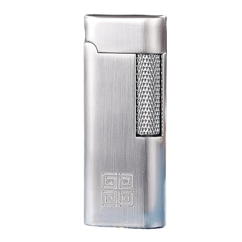 Vintage-Feuerzeug mit Schleifscheibe, Butan-Feuerzeug mit weicher Flamme, tragbares Design, kippbare Flamme, einstellbare Flamme, geeignet for Männergeschenke(Silver2) von nopqw