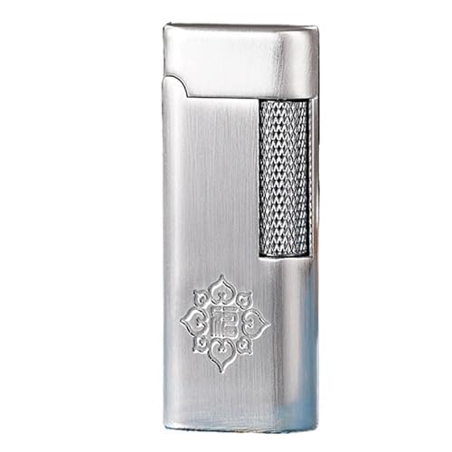 Vintage-Feuerzeug mit Schleifscheibe, Butan-Feuerzeug mit weicher Flamme, tragbares Design, kippbare Flamme, einstellbare Flamme, geeignet for Männergeschenke(Silver3) von nopqw