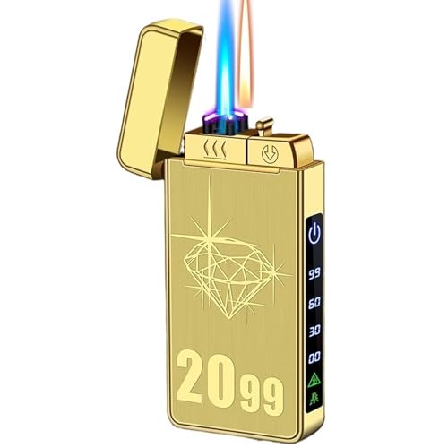 Winddichtes Butan-Fackelfeuerzeug Jet Flame und Soft Flame Dual Arc Feuerzeug Herrenküche Outdoor Camping Geschenk(Gold1) von nopqw