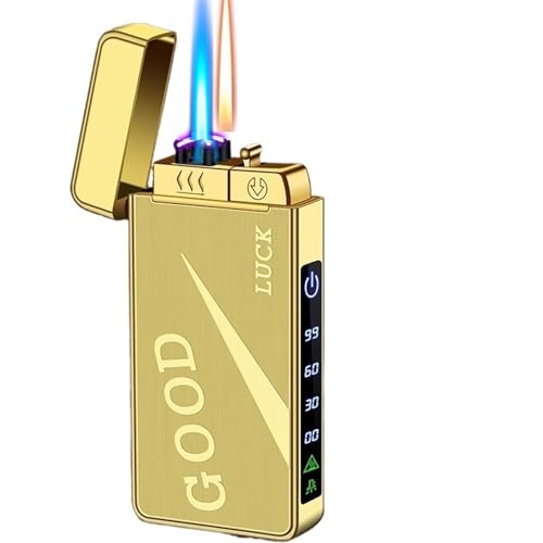 Winddichtes Butan-Fackelfeuerzeug Jet Flame und Soft Flame Dual Arc Feuerzeug Herrenküche Outdoor Camping Geschenk(Gold2) von nopqw