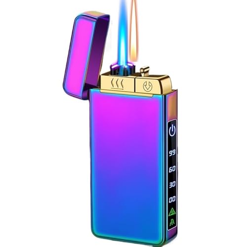 Winddichtes Butan-Fackelfeuerzeug Jet Flame und Soft Flame Dual Arc Feuerzeug Herrenküche Outdoor Camping Geschenk(Purple) von nopqw