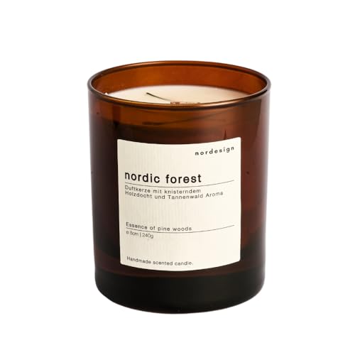 Duftkerze im Glas von nordesign - Aroma: Nordic Forest, Tannenduft - Hochwertig, Bio - Highlight: Mit knisterndem Holzdocht & 30 Std. lange Brenndauer von nordesign sustainable living