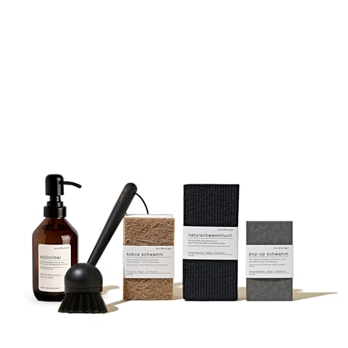 Spülset 8-teilig von nordesign: Eleganter Spülmittelspender, Schwarze Spülbürste & umweltfreundliche Schwämme. Stylish & praktisch für Deine Küche von nordesign sustainable living