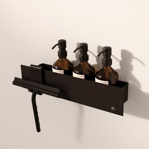 nordesign® Duschablage ohne Bohren inkl. 3 Seifenspender | Badezimmer Organizer | Duschregal ohne Bohren, selbstklebend | Seifenspender Shampoo, Conditioner, Duschgel | Metall rostfrei, Schwarz 40 cm von nordesign sustainable living