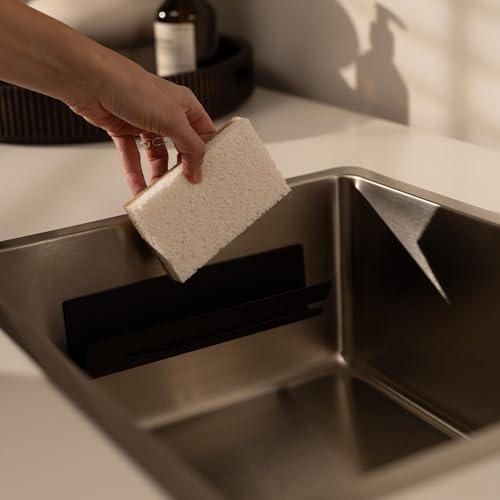 nordesign® Schwammhalter Set inkl. 6 Spülschwämmen | Spülschwammhalter selbstklebend, magnetisch & abnehmbar | Küche Organizer Spültuch-Halter | Spülbecken Aufbewahrung | Edelstahl Schwarz von nordesign sustainable living