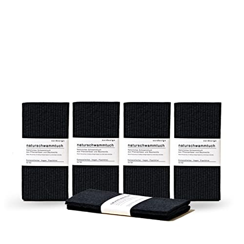 nordesign Nachhaltiger Spülschwamm (10er Set schwarz), Pflanzliches Natur Schwammtuch für die Küche, Küchenschwamm, Waschbar, Kompostierbar, Naturschwammtuch, Nachhaltige Produkte - Zero Waste von nordesign sustainable living