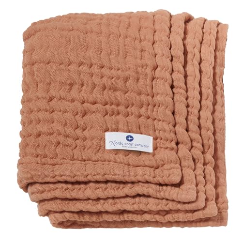 Babydecke Musselin Musselindecken von Nordic Coast Spucktücher Mulltücher Erstlingsdecke ab Geburt Puckdecken Kinderwagendecke Krabbeldecke Spucktuch Baumwolle Beige Karamell, 80x80cm von nordic coast company