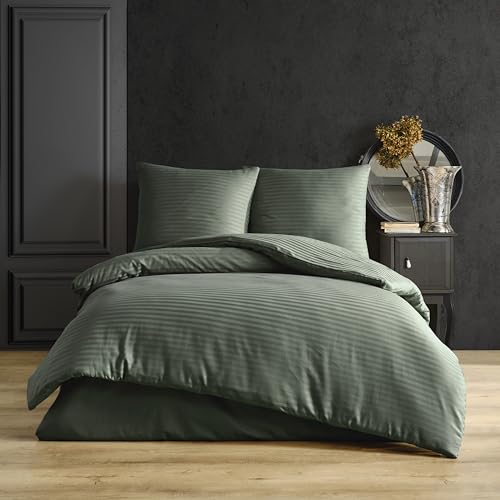 nordqueen Satin gestreift Seersucker Bettwäsche,100% Baumwolle Bettbezug aus Atmungsaktive Winter Bettwäsche Set (Green, 135X200 cm) von nordqueen