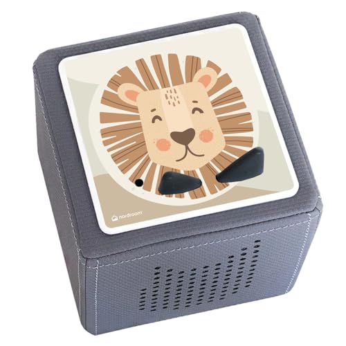 nordroom® Schutzfolie "mikkel" Aufkleber kompatibel mit Toniebox, passgenau und selbstklebend auf hochwertiges Kratzfestes Vinyl, mit Löwe Tiere, Schutzcover Musikbox, Witterungsbeständig (beige) von nordroom