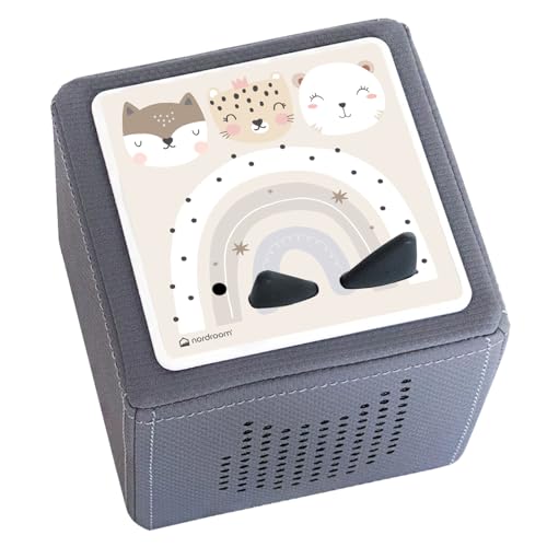 nordroom® Schutzfolie "linneå" Aufkleber kompatibel mit Toniebox, passgenau und selbstklebend auf hochwertiges Kratzfestes Vinyl, mit Tiger Tiere, Schutzcover Musikbox, Witterungsbeständig (beige) von nordroom