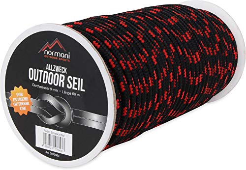 Allzweck-Outdoor-Seil, 9 mm x 60 Meter Farbe Schwarz/Rot von normani