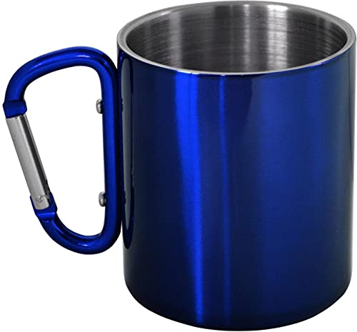 Doppelwandige Edelstahl Tasse 330 ml mit Karabinerhaken Farbe Blau von normani