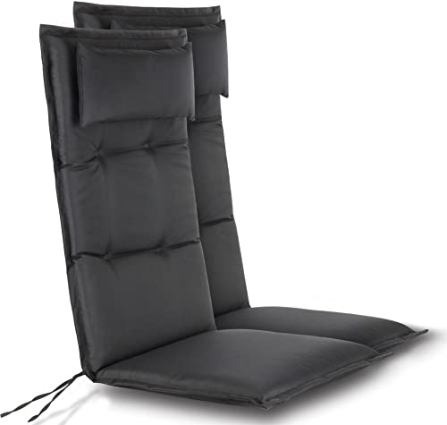 2er-Set Stuhlauflagen Hochlehner mit Kissen - Sitzpolster Gartenstuhlauflagen f r Drau en und Drinnen aus pflegeleichtem und wasserdichtem Outdoor Material 120x50 cm Made in EU Farbe Anthrazit von normani