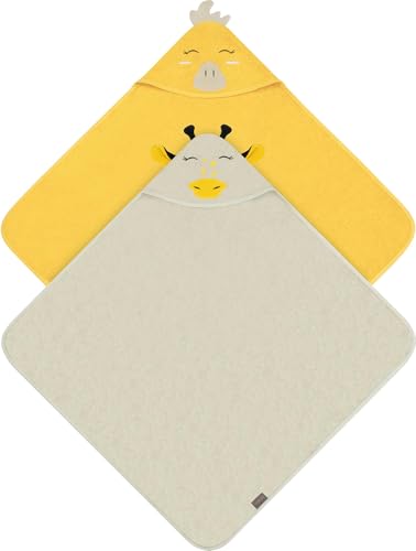 normani Baby Kapuzentuch Frottee Wickeltuch Kapuzenhandtuch aus 100% Bio-Baumwolle in 80x80 cm - Badetuch für kleine Kinder Farbe 1 x Gelb / 1 x Beige von normani