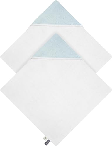 normani Baby Kapuzentuch aus Musselin Frottee Wickeltuch Kapuzenhandtuch aus 100% Bio-Baumwolle in 75x75cm - Badetuch für kleine Kinder Farbe 2X Hellblau von normani