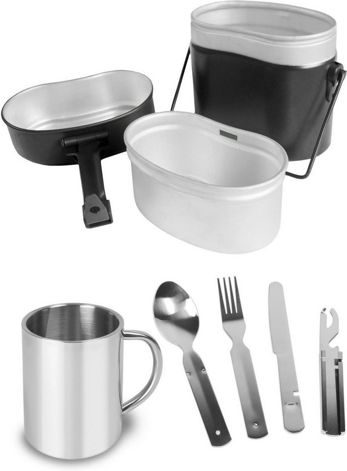 normani Geschirr-Set Bundeswehr Essgeschirrset Camping Geschirr (7-tlg), Edelstahl, Camping Geschirr Essgeschirr Outdoor Besteck Kochgeschirr - 500ml - Rostfrei und Lebensmittelecht von normani