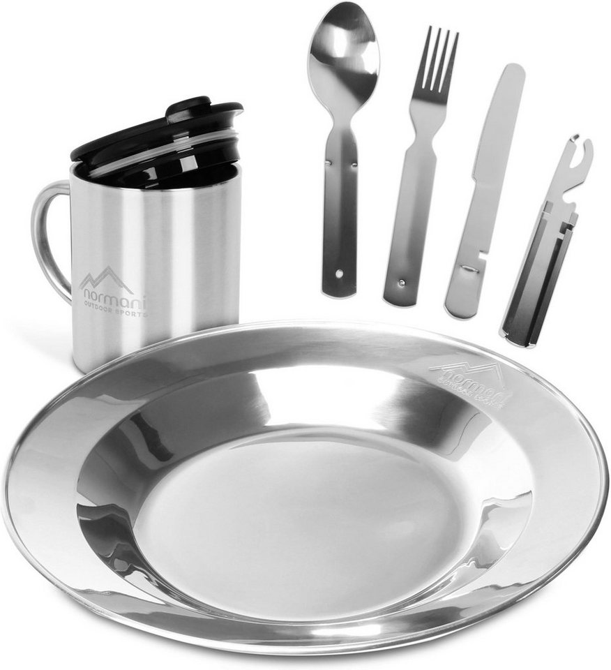 normani Geschirr-Set Camping-Geschirrset 8-Teilig (4-tlg), 1 Personen, Edelstahl, Camping Geschirr Essgeschirr Outdoor Besteck Kochgeschirr - 500ml - Rostfrei und Lebensmittelecht von normani