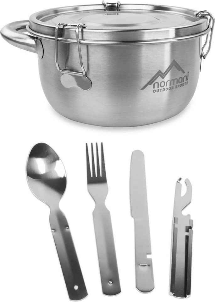 normani Geschirr-Set Camping Geschirrset Foodcontainer und Essbesteck (4-tlg), 1 Personen, Edelstahl, Camping Geschirr Essgeschirr Outdoor Besteck Kochgeschirr - 500ml - Rostfrei und Lebensmittelecht von normani