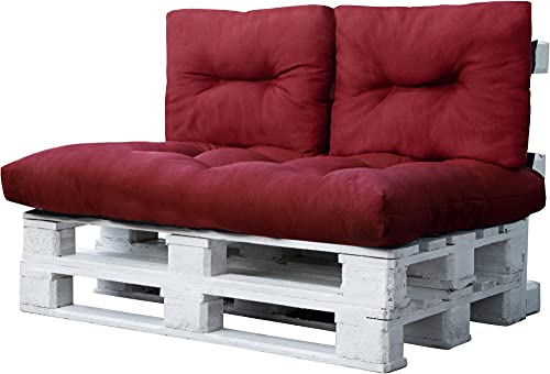 normani Palettenkissen Set Sofa Sitzkissen mit Rückenkissen Outdoor Palettenauflagen (Sitzkissen Gesteppt 120x80) Farbe 3-teilig Berry von normani