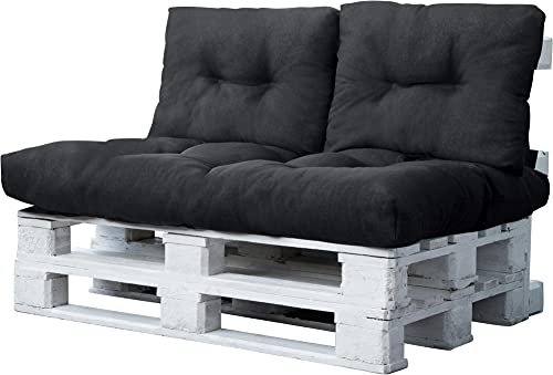 normani Palettenkissen Set Sofa Sitzkissen mit Rückenkissen Outdoor Palettenauflagen (Sitzkissen Gesteppt 120x80) Farbe 3-teilig Dunkelgrau von normani