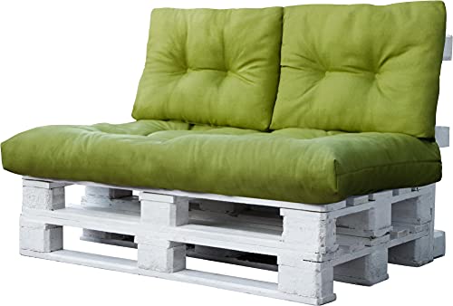 normani Palettenkissen Set Sofa Sitzkissen mit Rückenkissen Outdoor Palettenauflagen (Sitzkissen Gesteppt 120x80) Farbe 3-teilig Lime von normani