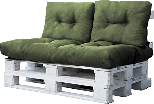 normani Palettenkissen Set Sofa Sitzkissen mit Rückenkissen Outdoor Palettenauflagen (Sitzkissen Gesteppt 120x80) Farbe 3-teilig Oliv von normani