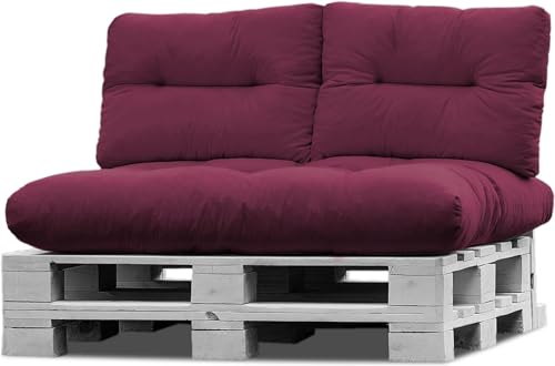normani Palettenkissen Set Sofa Sitzkissen wasserdicht mit Rückenkissen Outdoor Palettenauflagen (Sitzkissen Gesteppt 120x80) Farbe Berry von normani