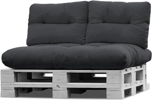 normani Palettenkissen Set Sofa Sitzkissen wasserdicht mit Rückenkissen Outdoor Palettenauflagen (Sitzkissen Gesteppt 120x80) Farbe Dunkelgrau von normani